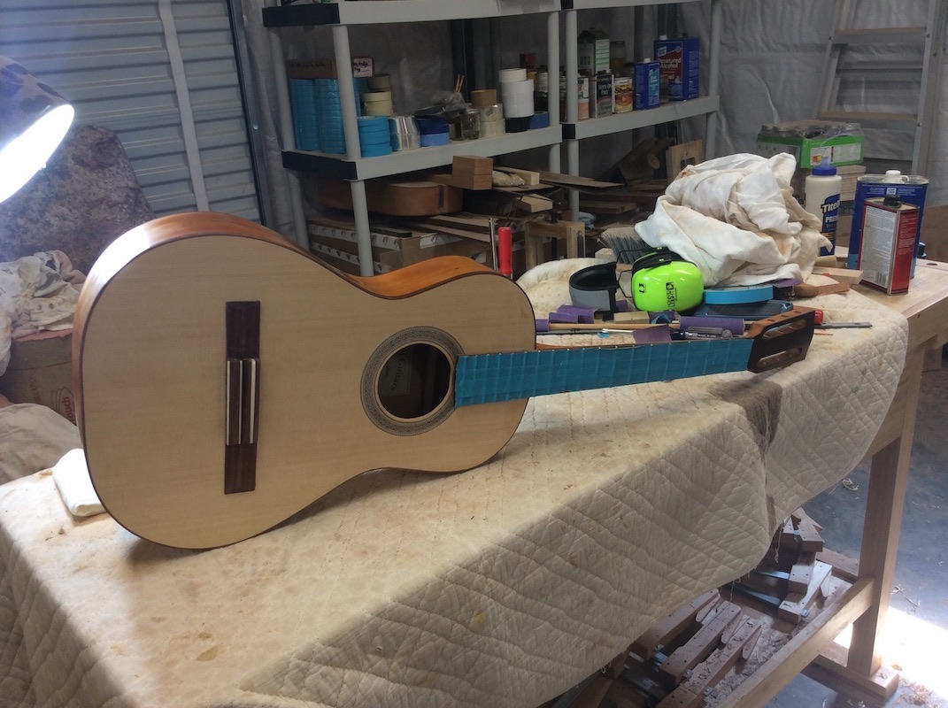 Guitar on a workbench
